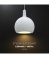 E27 Designer pendellampe, Ø28cm - Keramikk og metall, hvit, uten lyskilde