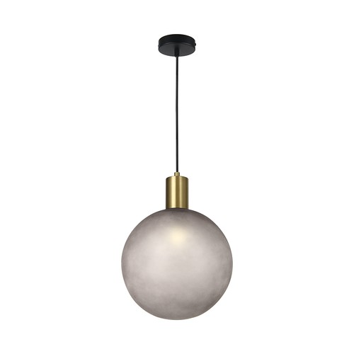 E27 designer pendeloppheng - Ø10cm, børstet messing og røykfarget glass, uten lyskilde