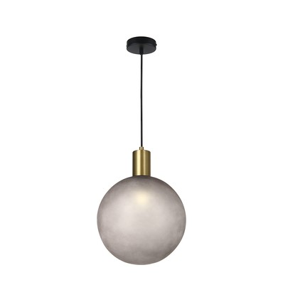 E27 designer pendeloppheng - Ø10cm, børstet messing og røykfarget glass, uten lyskilde