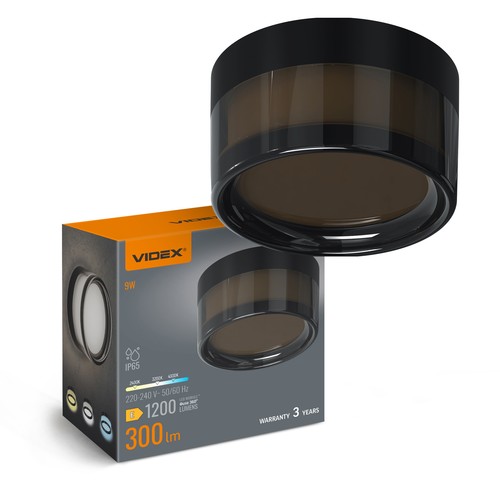 9W Rund sort bulkhead vegg/taklampe - IP65, CCT, Ø14cm