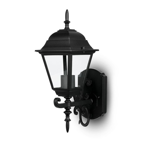 E27 utendørs vegglampe / lanterne - Matt sort, IP44, oppovervendt lys, uten lyskilde