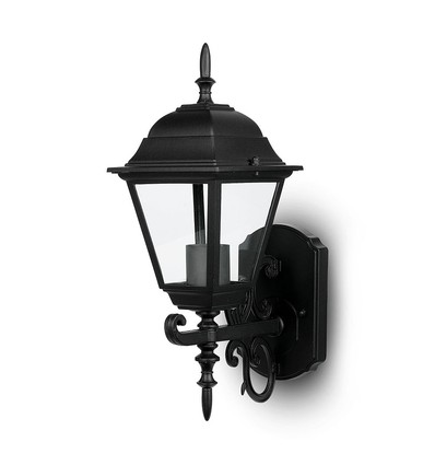 E27 utendørs vegglampe - Matt sort, IP44, oppovervendt lys, uten lyskilde