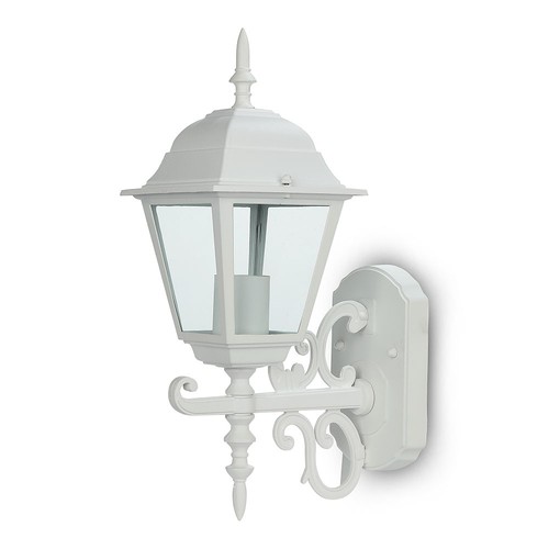 E27 utendørs vegglampe, hvit - Lanterne, oppadvendt, IP44, aluminium og glass