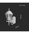 E27 utendørs vegglampe, hvit - Lanterne, oppadvendt, IP44, aluminium og glass