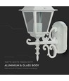 E27 utendørs vegglampe, hvit - Lanterne, oppadvendt, IP44, aluminium og glass