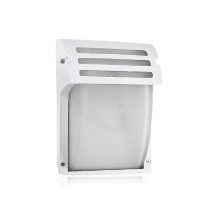 E27 vegglampe - Matt hvit, IP44, aluminium og glass, uten lyskilde