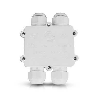 Vanntett 4-veis koblingsboks, IP68 - Hvit, 4-pin, 24A, 450V, UV-resistent, 0,5-4mm²