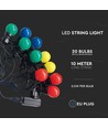 LED-lyskjede med 20 stk. fargede pærer - 0,5W pærer, 10 meter, inkl. lyskilde