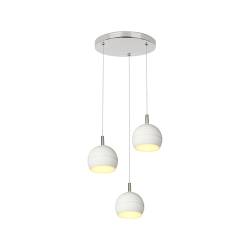 3x10W LED designer pendellampe - 3600lm, 3000K, børstet nikkel, hvit finish