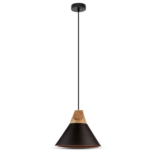 Ø26cm pendel i aluminium med tretopp - E27 sokkel, max 60W, sort, uten lyskilde