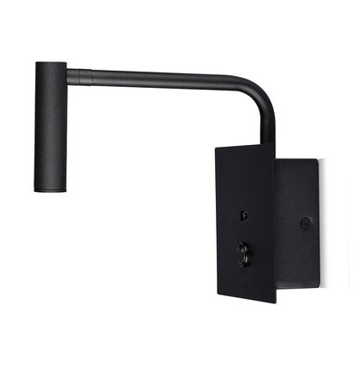 3W LED senge/hotell vegglampe med USB og bryter - Sort, 3000K, COB CREE chip, 12x12 cm