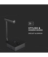3W LED senge/hotell vegglampe med USB og bryter - Sort, 3000K, COB CREE chip, 12x12 cm