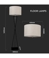 Designer gulvlampe E27 - rund elfenbensfarget lampeskjerm, sort metallfot
