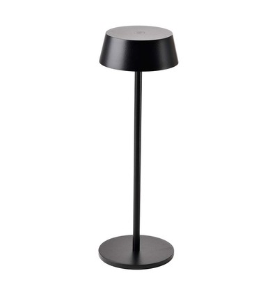 2W oppladbar LED bordlampe, IP54 - 200lm, dimbar, touch, 8-10 timer batteri, sort finish