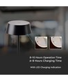 2W oppladbar LED bordlampe, IP54 - 200lm, dimbar, touch, 8-10 timer batteri, sort finish
