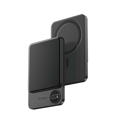 5000mAh MagSafe ultra-tynn powerbank i aluminium, 20W - Space Grey, trådløs hurtigopplading, digitalt display, USB-C inn/utgang