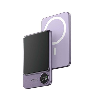 5000mAh ultra-tynn MagSafe powerbank, 20W - Aluminium, lilla, trådløs hurtigopplading
