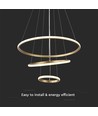 32W LED pendel, 3 ringer - Gull, Ø60+40+20cm, 3880lm, 3000K, dekorativ taklampe