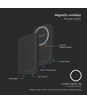 10000mAh magnetisk trådløs powerbank, 20W - Sort, inkl. metallring