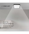 24W LED taklampe, kvadratisk - 2500lm, IP44, sort kant, 6500K