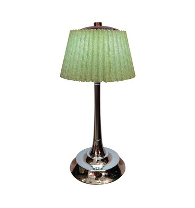 1,5W LED bordlampe, 3-i-1 - Krom/Lysegrønn, touch dimbar, oppladbar, USB-C, Ø14x28 cm