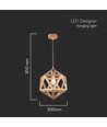 Ø30cm Designer pendeloppheng i trelook - E27 sokkel, geometrisk design, maks. 60W, uten lyskilde