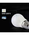 E27 6,5W LED kronepære - G45, Samsung LED chip, 4000K, 600lm, hvit plast