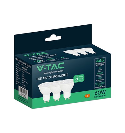 VT-247 spotlight 6W GU10 - plast, 6500K, 110°, 3 stk/pakke