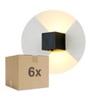 6 stk. 6W CUBIC PRO vegglampe - IP65, sort, viderekobling, justerbar, firkantet, opp/ned, inne/ute, inkl. lyskilde