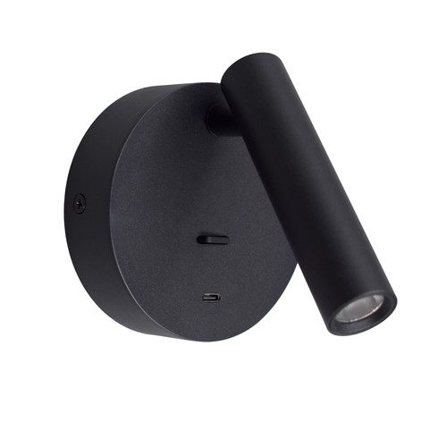 LEDlife sort leselampe - 2,5W, RA90, for veggmontering