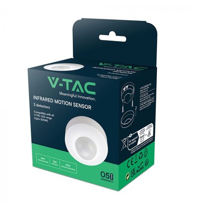 V-Tac bevegelsessensor LED-vennlig, hvit, PIR infrarød