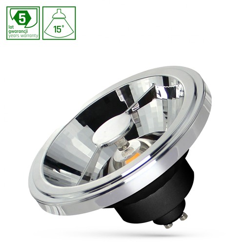 12W AR111 GU10 LED-pære - 15°, sort, 5 års garanti