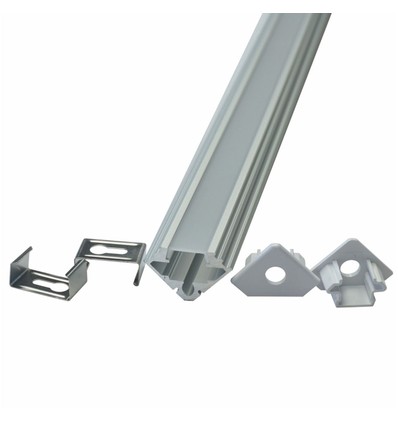 2000 mm VT-7104 monteringssett - med diffuser til LED-list hjørne, sølv, 2 stk. pakke