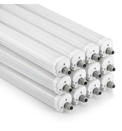 12 stk. V-Tac vanntett 36W komplett LED-armatur - 120 cm, 120lm/W, gjennomgangskoblet, IP65, 230V