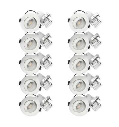10x LEDlife DimToWarm+CCT RA96 hvit innfellingsspot - Roterbar, Hull: Ø6,8 cm, Mål: Ø8,3 cm, 7W, hvit kant, dimbar, 230V