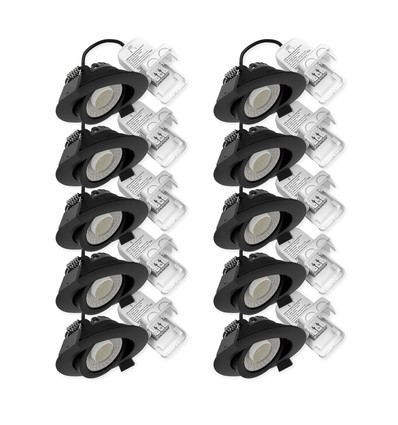 10x 7W lavprofil innfellingsspot RA96 - DimToWarm+CCT, Hull: Ø6,8 cm, sort kant, dimbar