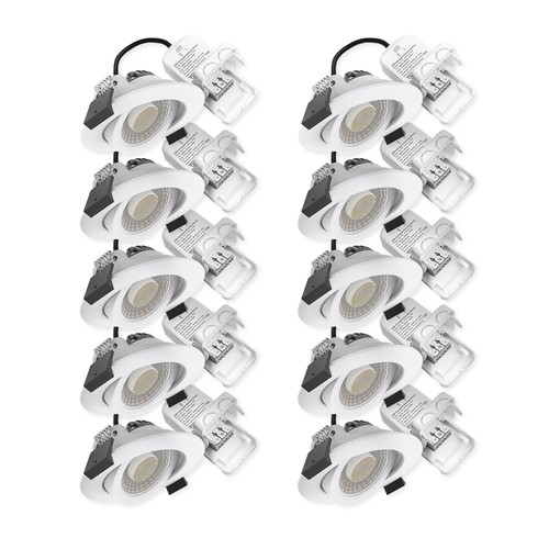 10x LEDlife DimToWarm+CCT RA96, hvit innfellingsspot - Hull: Ø6,8 cm, Mål: Ø8,3 cm, 7W, hvit kant, dimbar, 230V