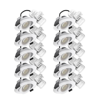 10x LEDlife DimToWarm+CCT RA96, hvit innfellingsspot - Hull: Ø6,8 cm, Mål: Ø8,3 cm, 7W, hvit kant, dimbar, 230V