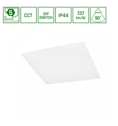 600x600 Algine Panel 26W/36W/46W - CCT 230V 90° IP44 UGR19 34mm hvit 5 års garanti