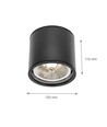 Taklampe AR111, GU10 - IP65, sort, aluminium, utenpåliggende, uten lyskilde