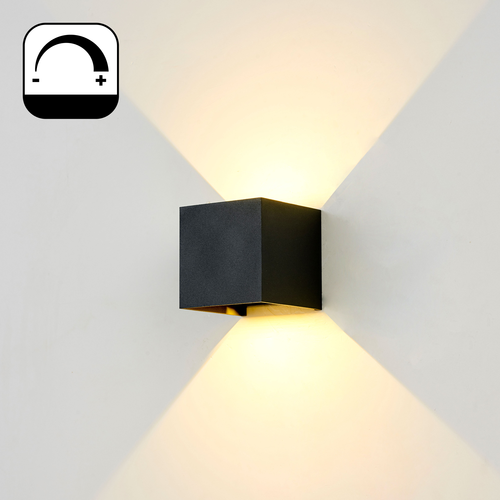 6W dimbar CUBIC PRO vegglampe - IP65, sort, viderekobling, justerbar, firkantet, opp/ned, inne / ute, inkl. lyskilde