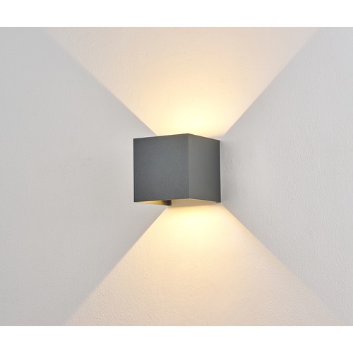 6W CUBIC PRO vegglampe - IP65, antrasittgrå, viderekobling, justerbar, firkantet, opp/ned, inne / ute, inkl. lyskilde