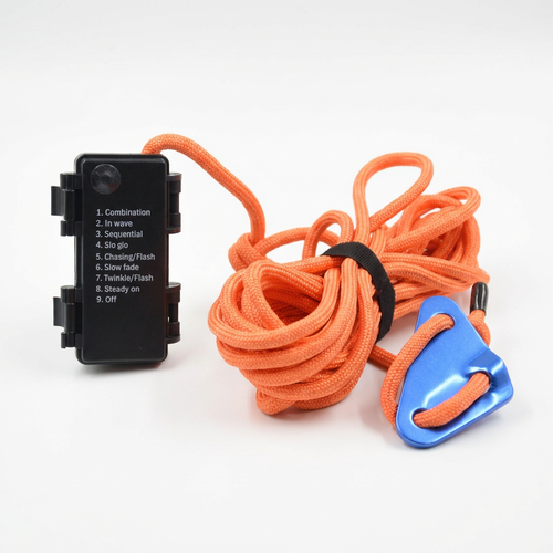 3m orange reb med RGB lys - Med karabinhage, maks. 80kg belastning