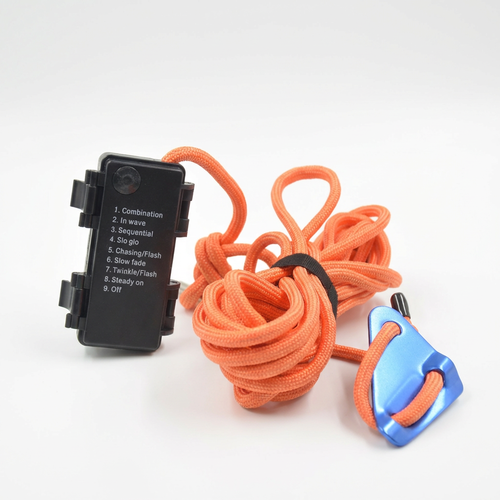 5m oransje tau med RGB-lys - Med karabinkrok, maks. 80kg belastning