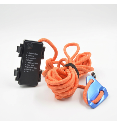 5m oransje tau med RGB-lys - Med karabinkrok, maks. 80kg belastning