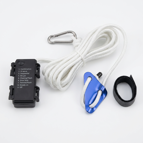 3m hvitt tau med RGB-lys - Med karabinkrok, maks. 80kg belastning