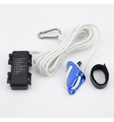 3m hvitt tau med RGB-lys - Med karabinkrok, maks. 80kg belastning