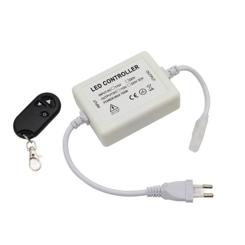 230V trådløs dimmer med fjernkontroll - Inkl. endestykke, til 230V (Slim COB), minnefunksjon, maks 50 m