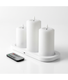 3-pak hvite LED blokklys inkl. ladebase - Ø7,5cm, 10/12,5/15 cm høy, inkl. fjernk., timer