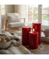 LED blokklys Ø7,5cm, 3stk, smelte-look, flammeeffekt - bordeauxrød